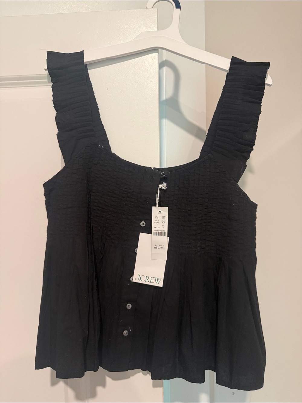 J. Crew Black Pintuck Bodice and Strap Camisole